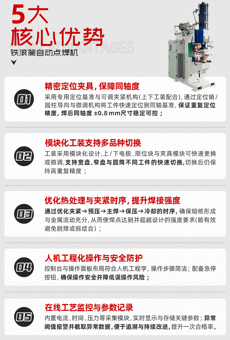 鐵滾筒自動(dòng)點(diǎn)焊機(jī)詳情核心優(yōu)勢